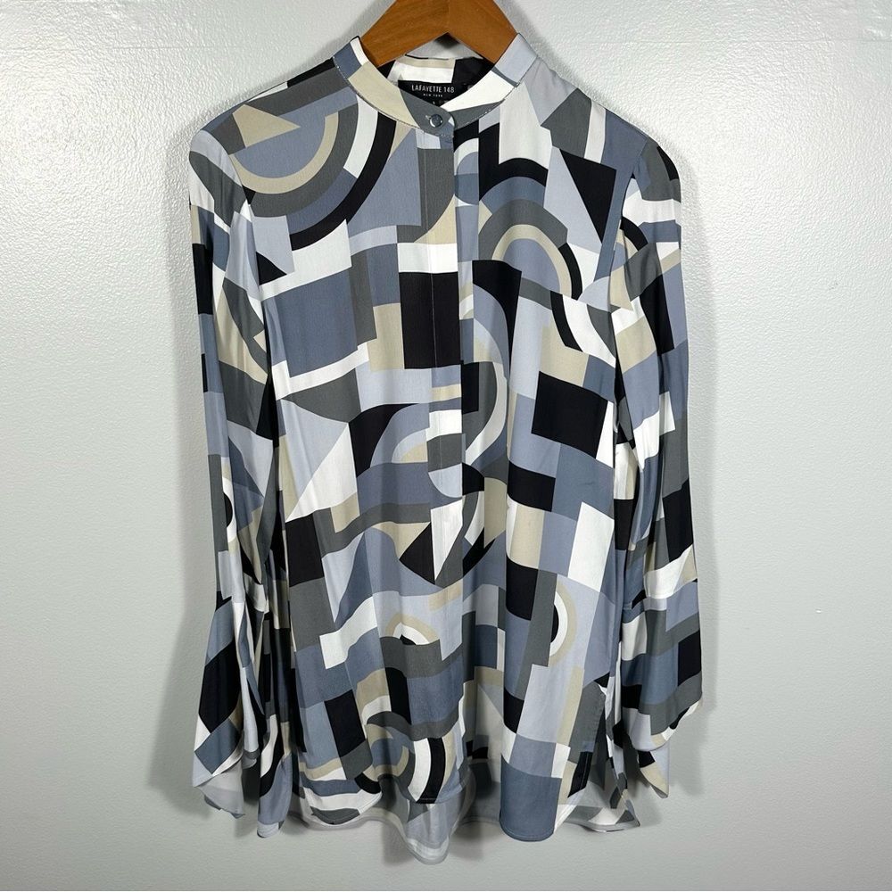 Lafayette 148 New York Scottie Abstract Geometric Blouse Size Small Contemporary - Picture 2 of 13